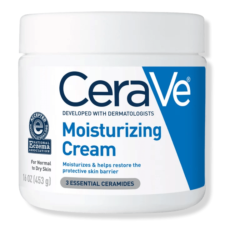 A white tub of CeraVe moisturizer.