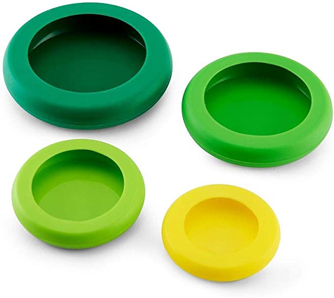 A set of four green and yellow food huggers from Hoan
