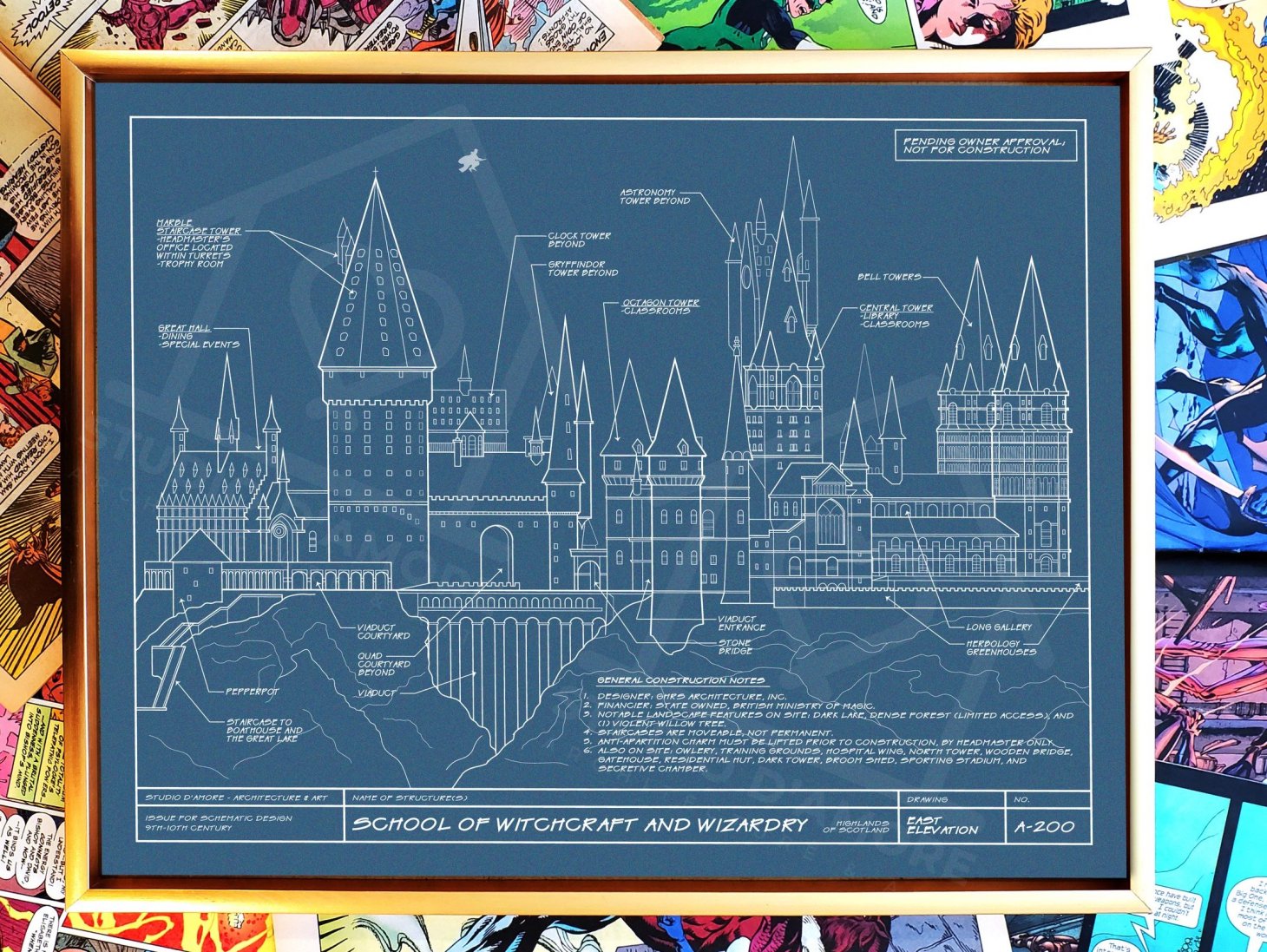 Harry-potter inspired blueprint art from studio d'amore, best gifts for teen boys