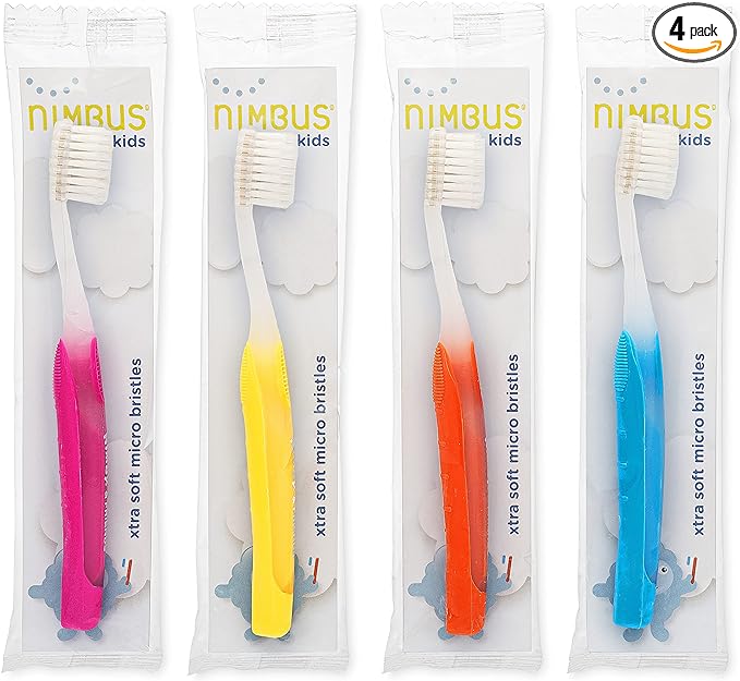 a four pack of nimbus nimby soft toothbrushes for kids