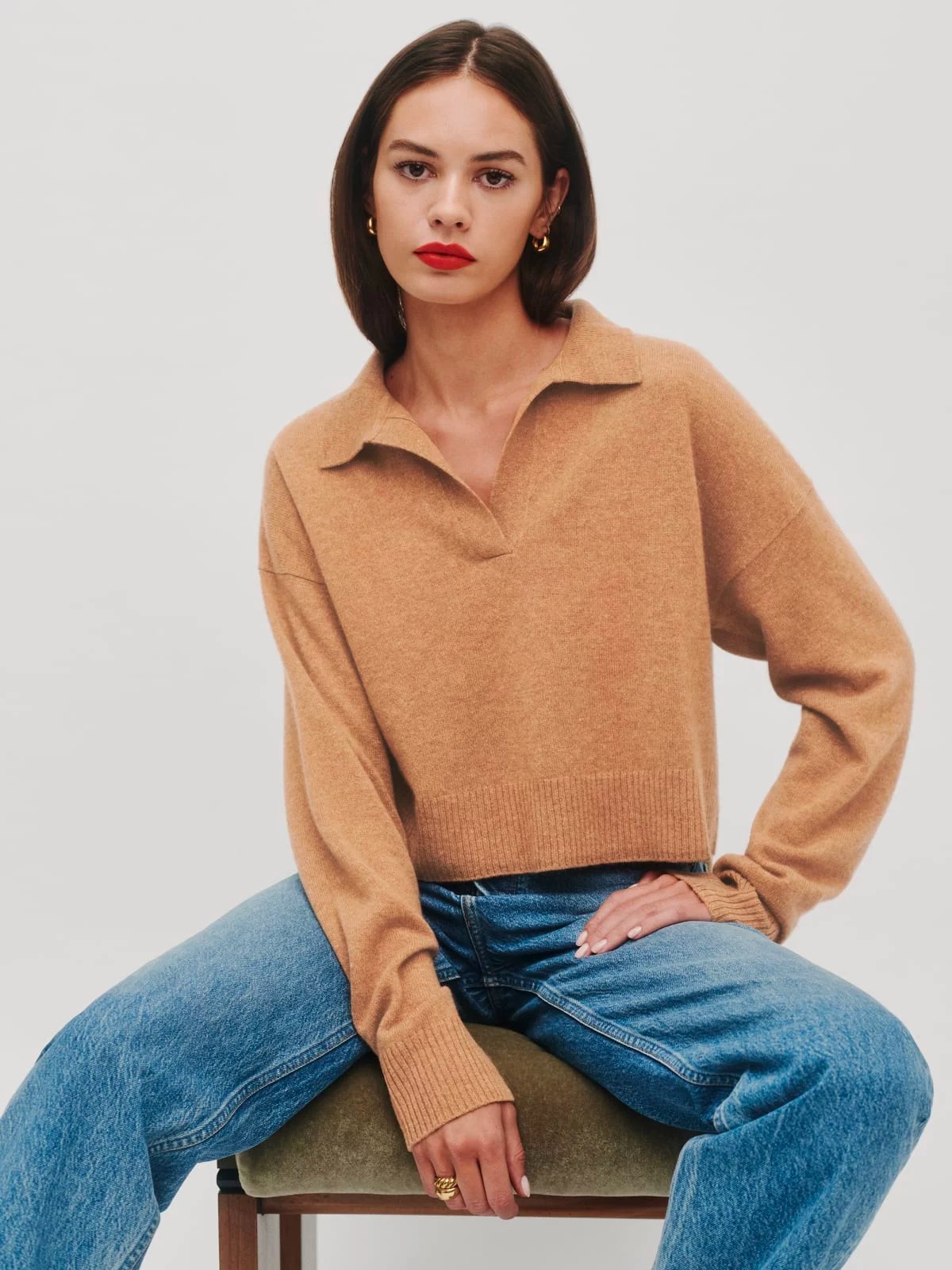 reformation cashmere polo sweater