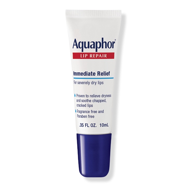 A white tube of Aquaphor lip balm.