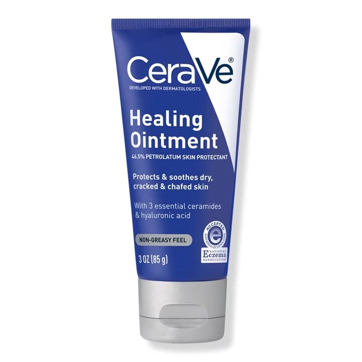 A blue tube of CeraVe healing ointment.