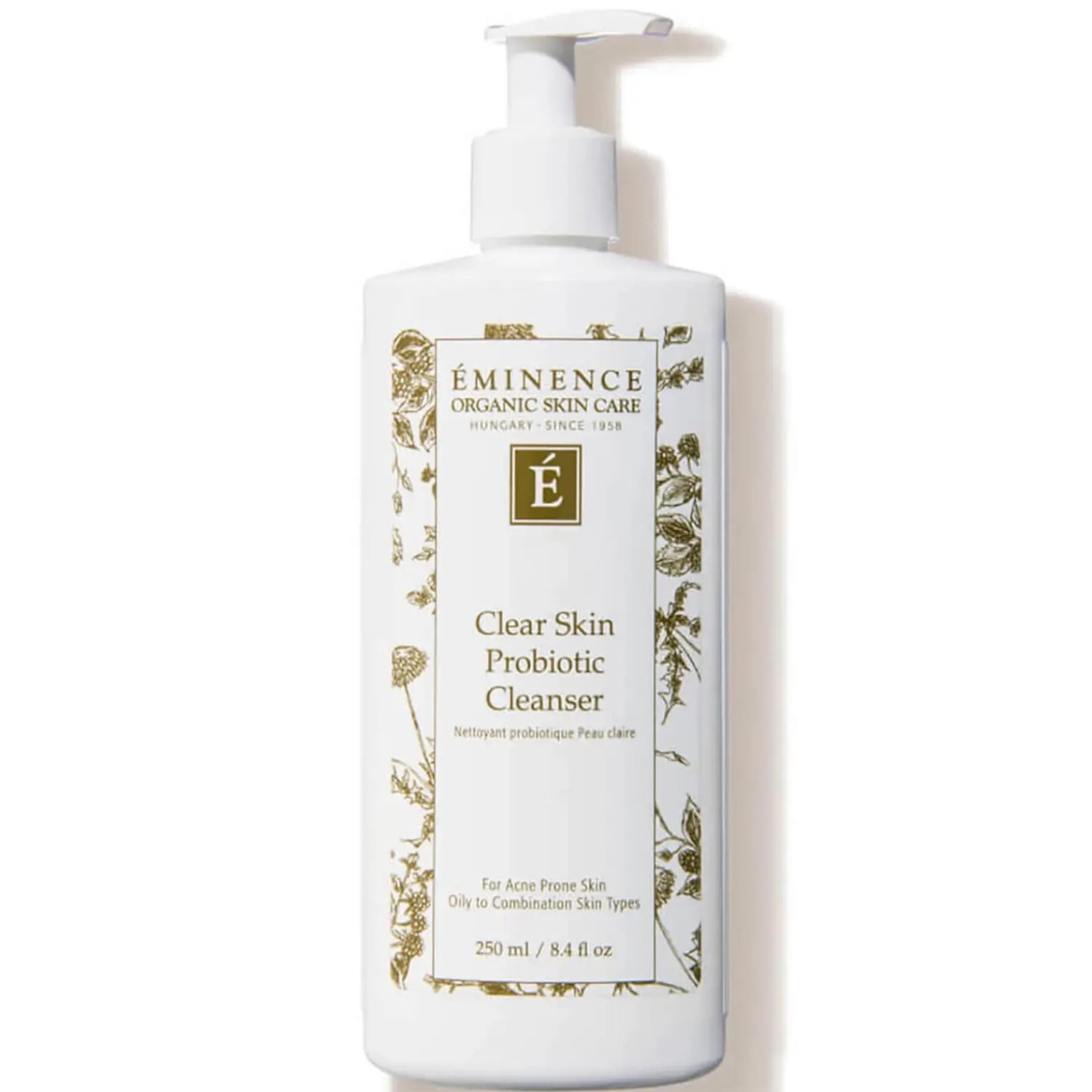 A white bottle of Eminence Organic Cleanser