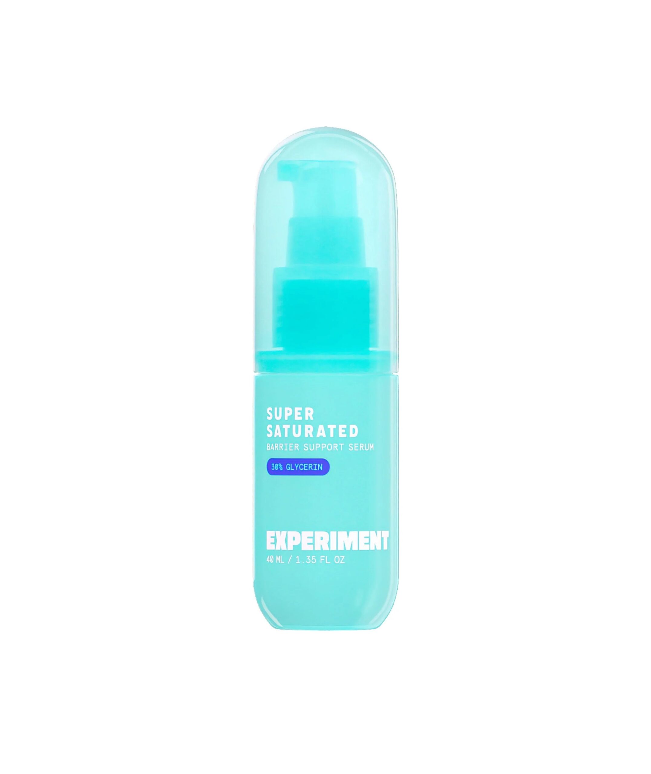 A blue bottle of an Experiment Beauty serum.