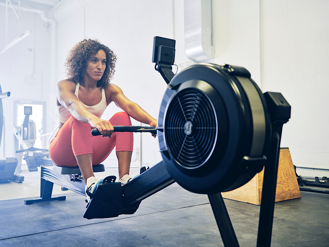 Woman on a rowing machine