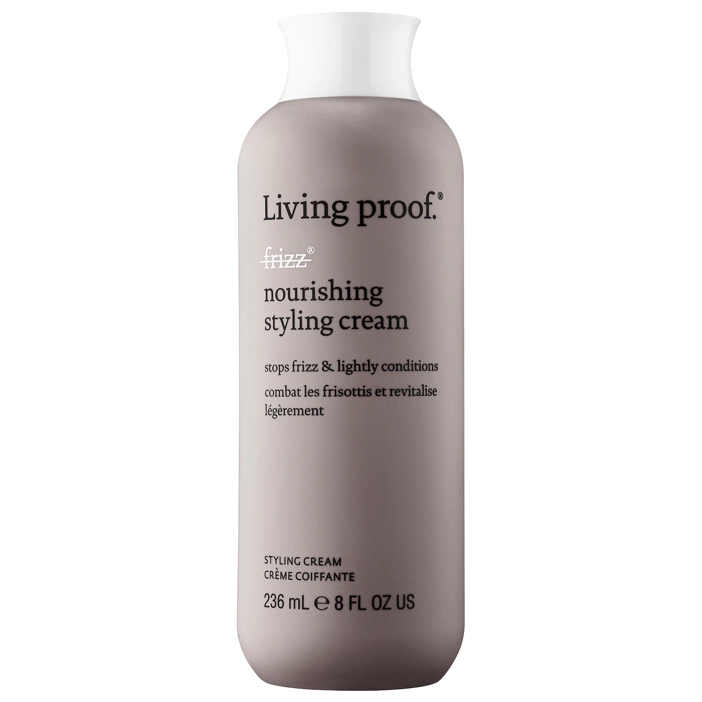 A gray bottle of Living Proof styling cream.