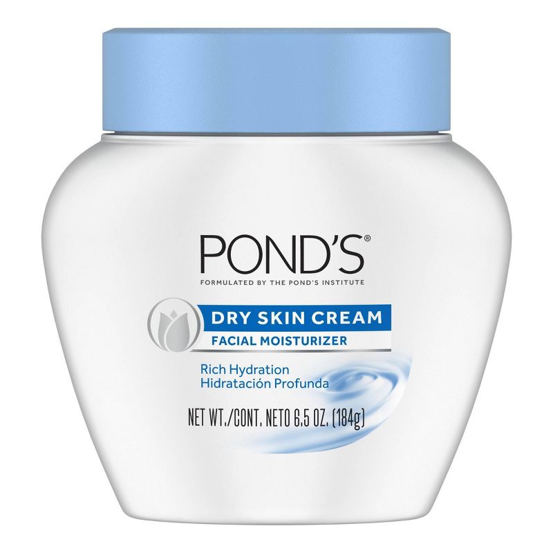 Un pot blanc de Pond's Dry Skin Cream.