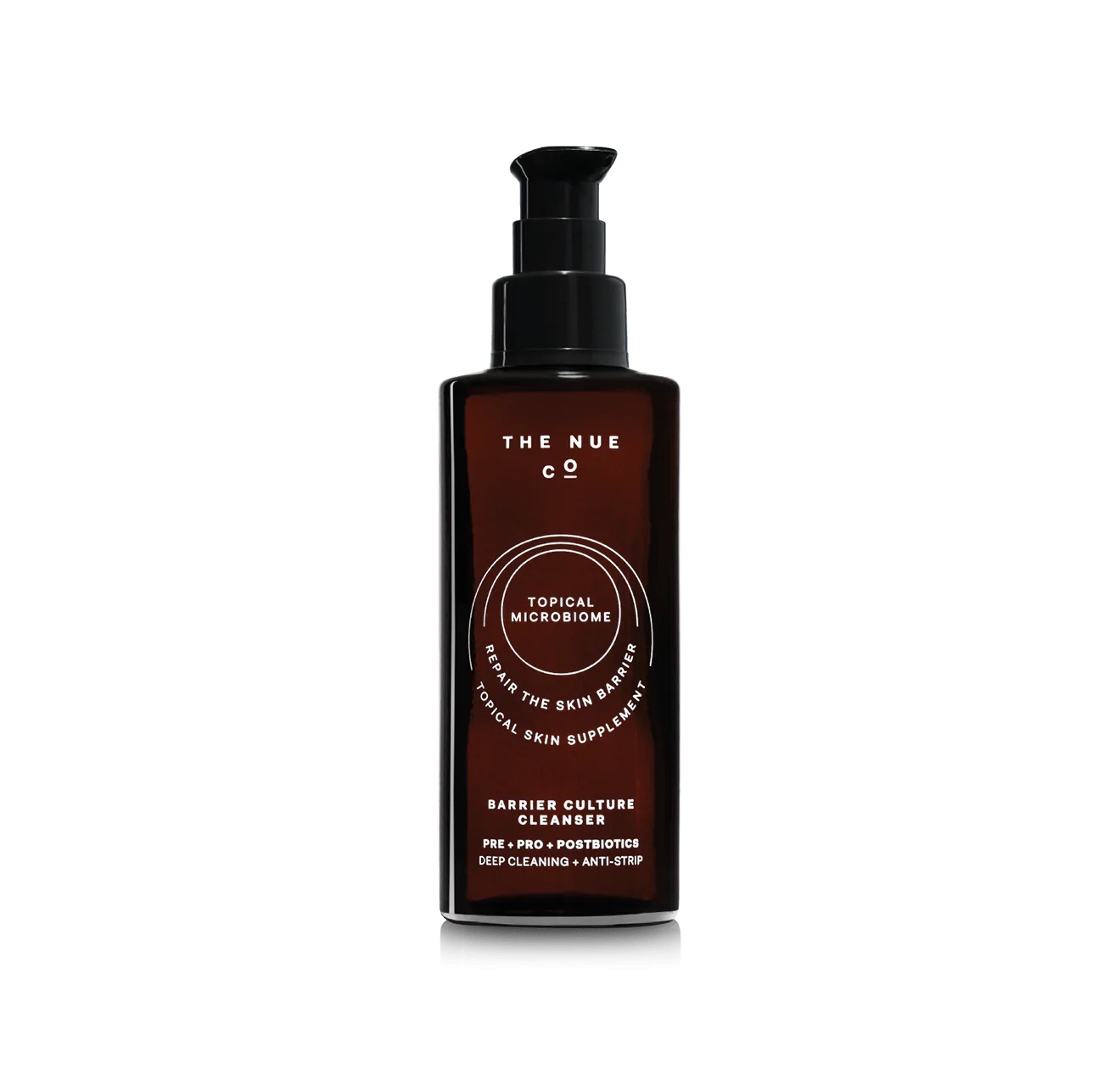 A brown bottle of The Nue Co cleanser.