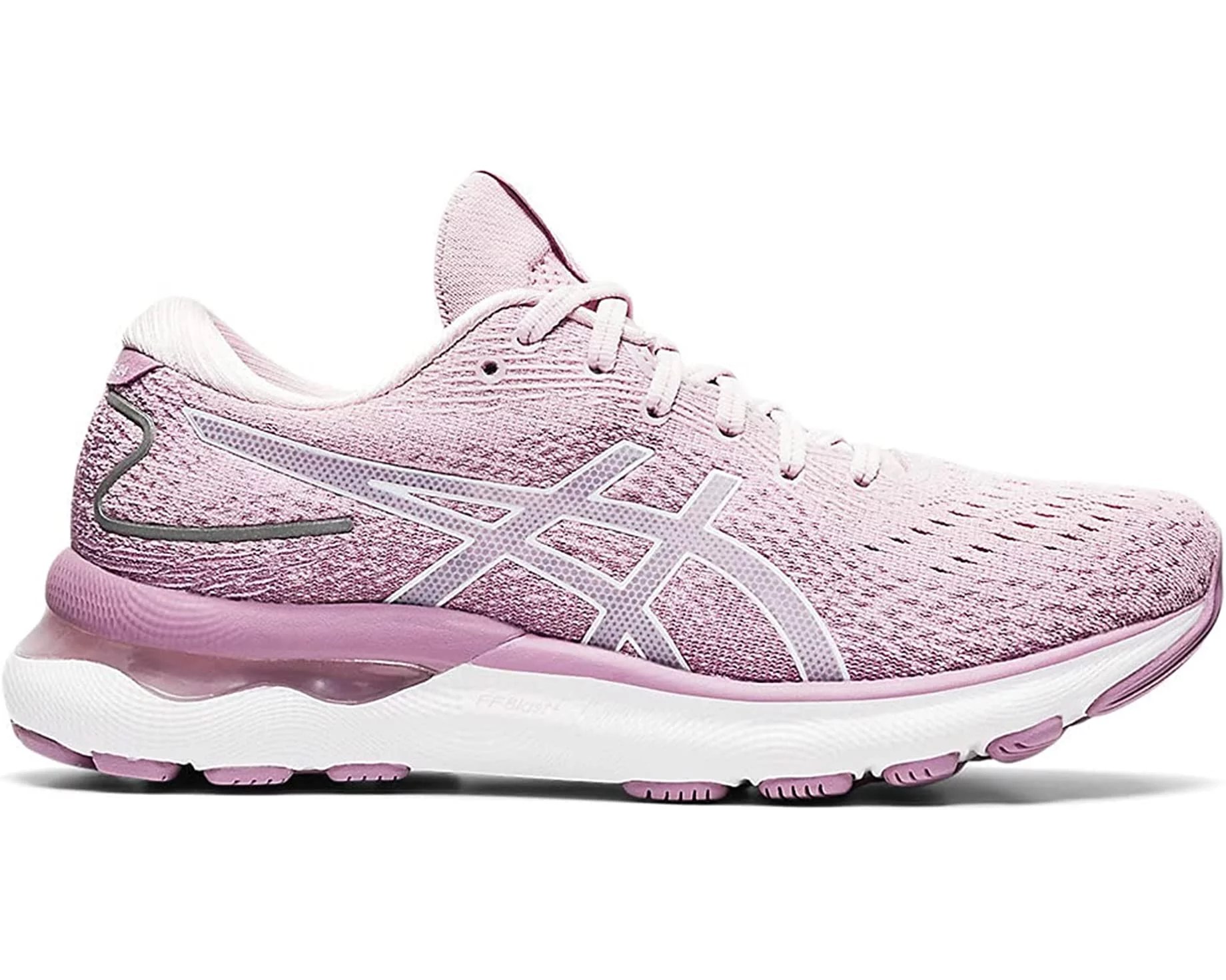 An all-pink sneaker with a white sole from Asics