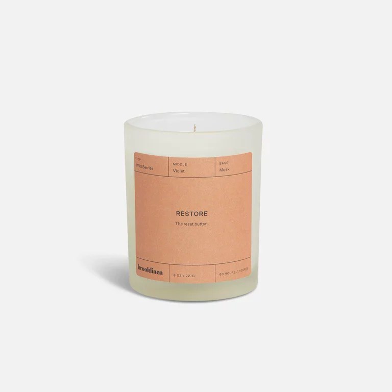 brooklinen candle in restore scent, best sister in law gifts