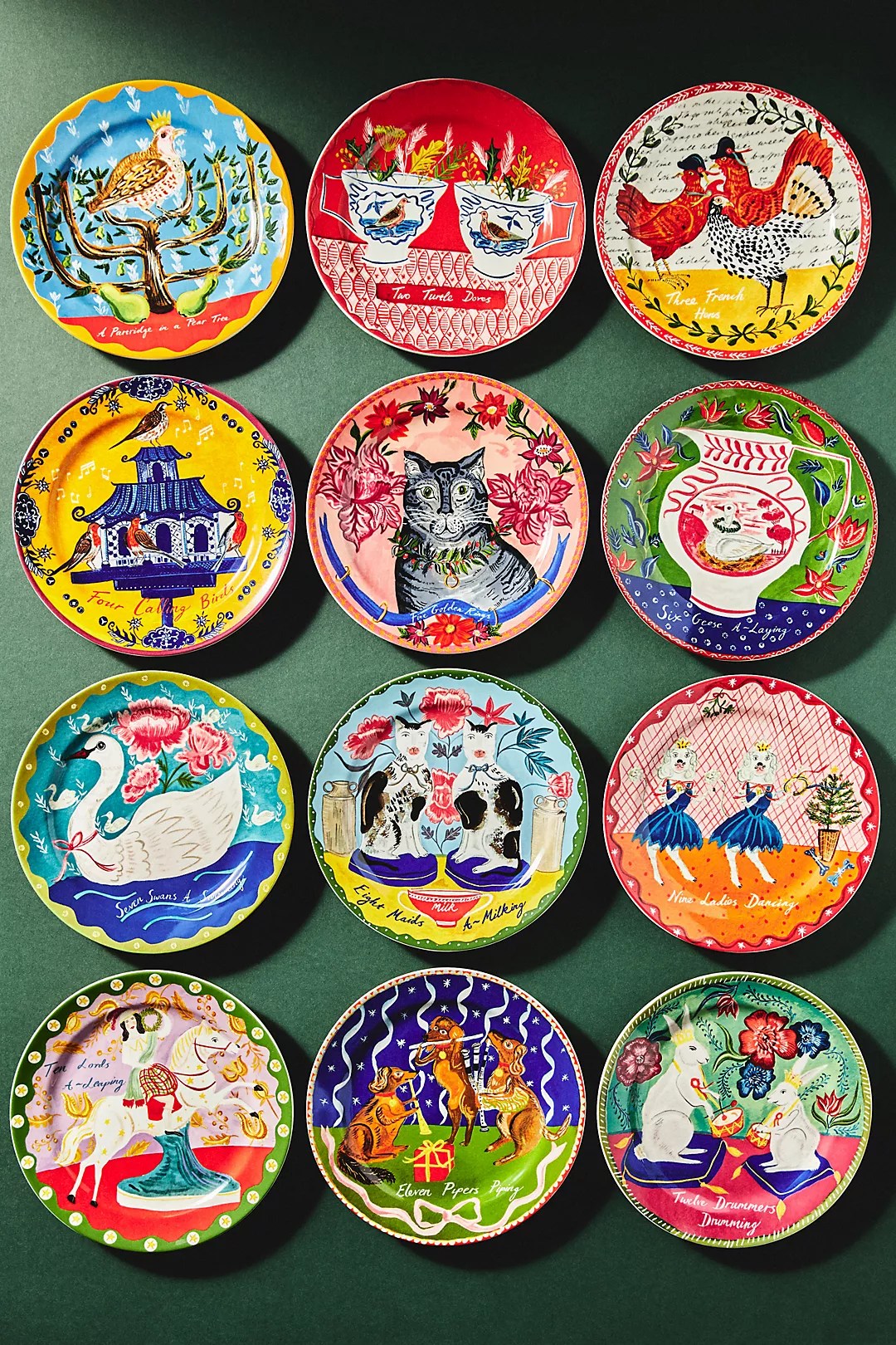 12 days of christmas plates from the anthropologie black friday sale all lined up