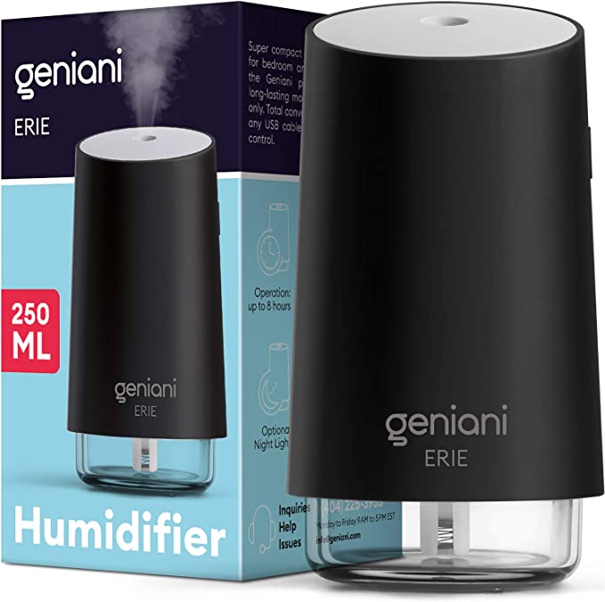 geniani portable humidifier in black with the box for a wellness related secret santa gift