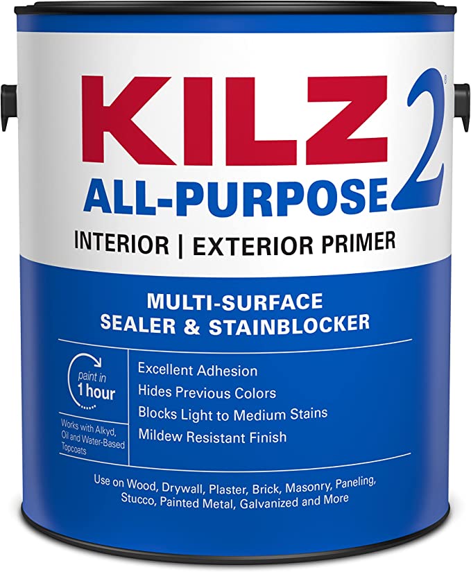 A bucket of paint primer from Kilz
