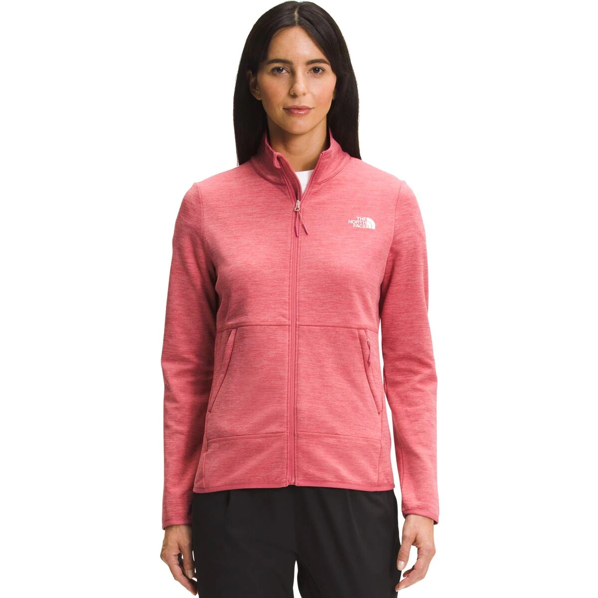model wearing The North Face, Canyonlands Full-Zip Jacket in heather pink which is now on sale at backcountry