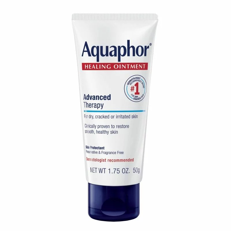 A bottle of aquaphor healing ointment for chapped noses