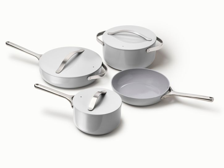 gray caraway cookware set on white background