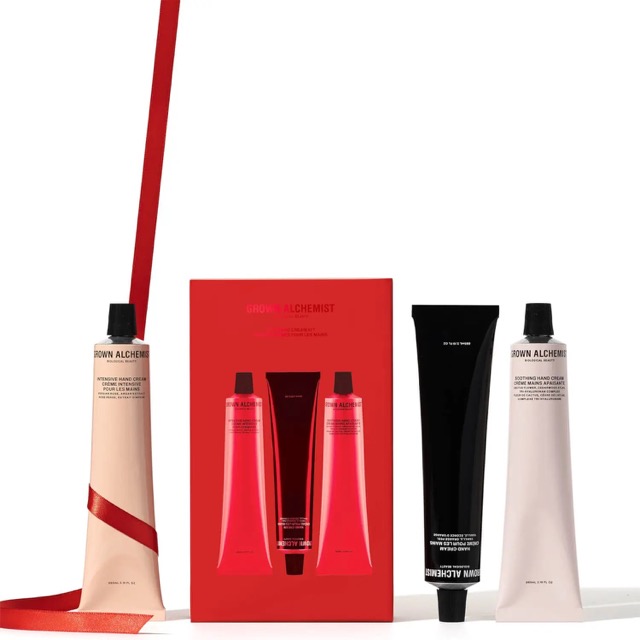 A gift set of hand cream in a red box.