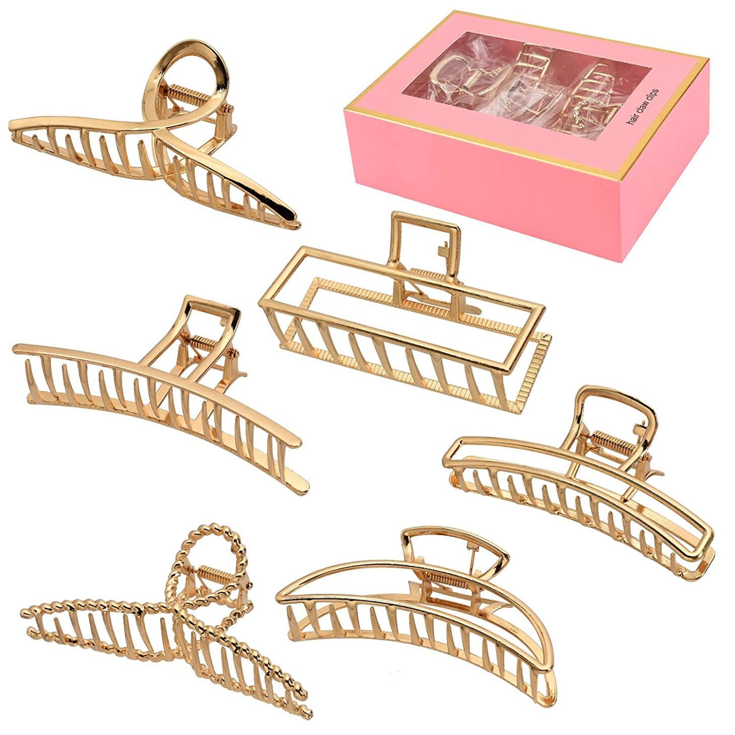 6 pack of large metal hair clips with pink box on the side