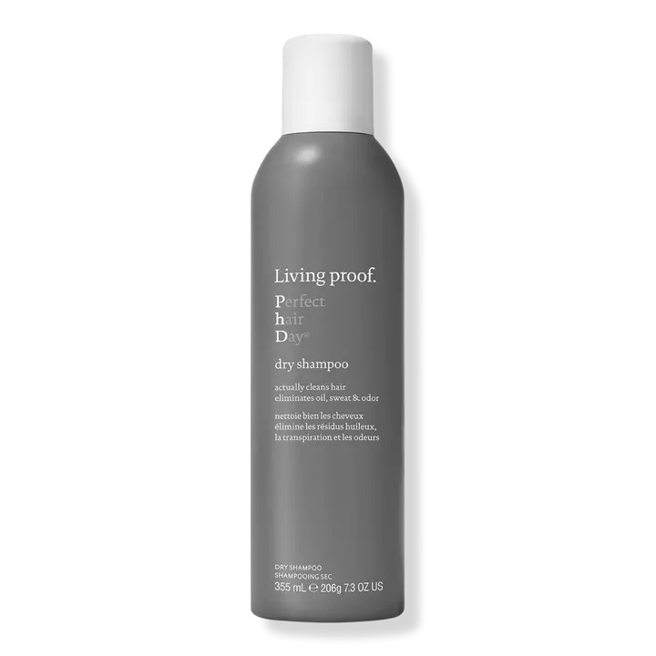 A gray bottle of Dry shampoo from Living Proof.