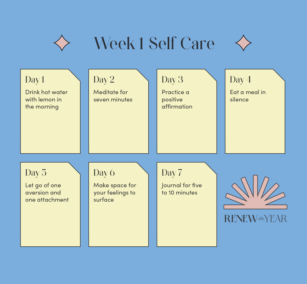renew year 2023 self care week 1 calendar