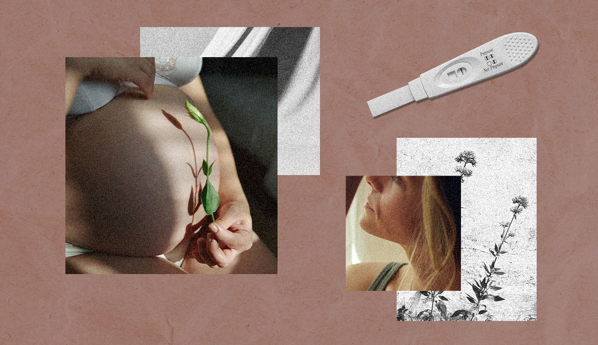 collage of pregnant woman with pregnancy test