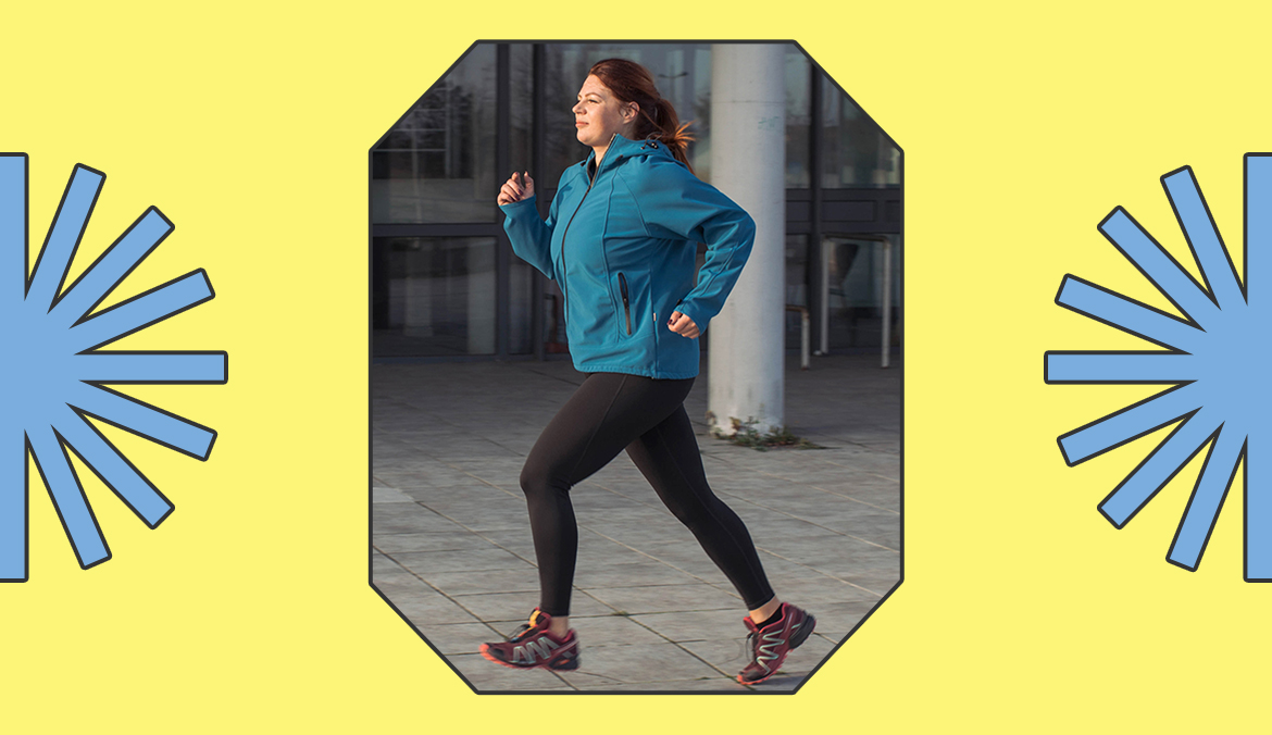 A woman running in a jacket