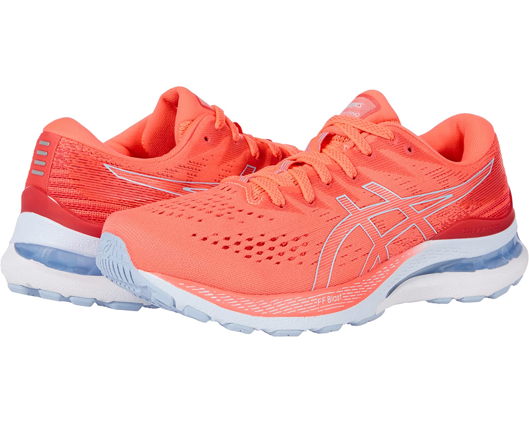 A pair of coral running shoes from Asics.