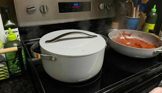 Caraway Sauté Pan Review: It Makes Batch Cooking a Breeze