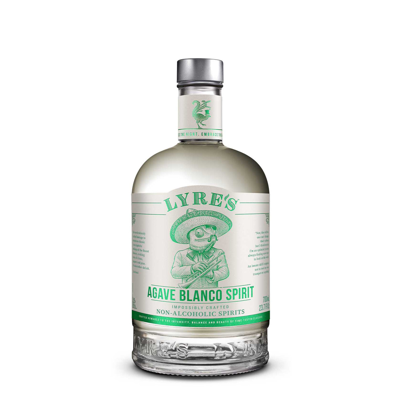 a clear bottle of lyres agave blanco spirit