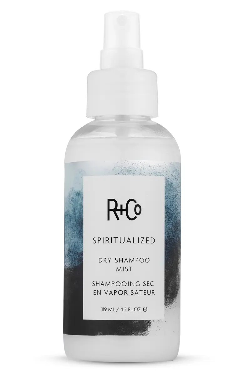 r+co spiritualized dry shampoo mist on a white background