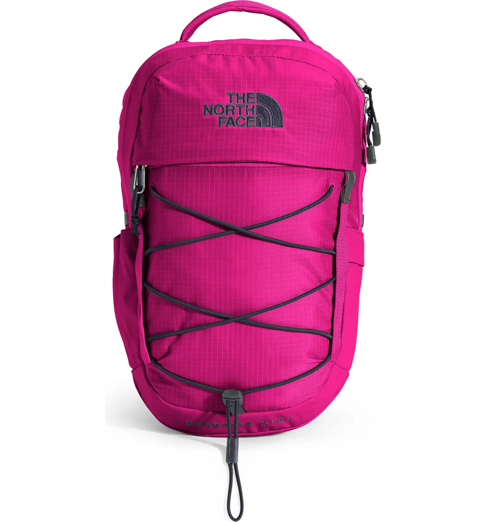 the north face viva magenta backpack on a white background
