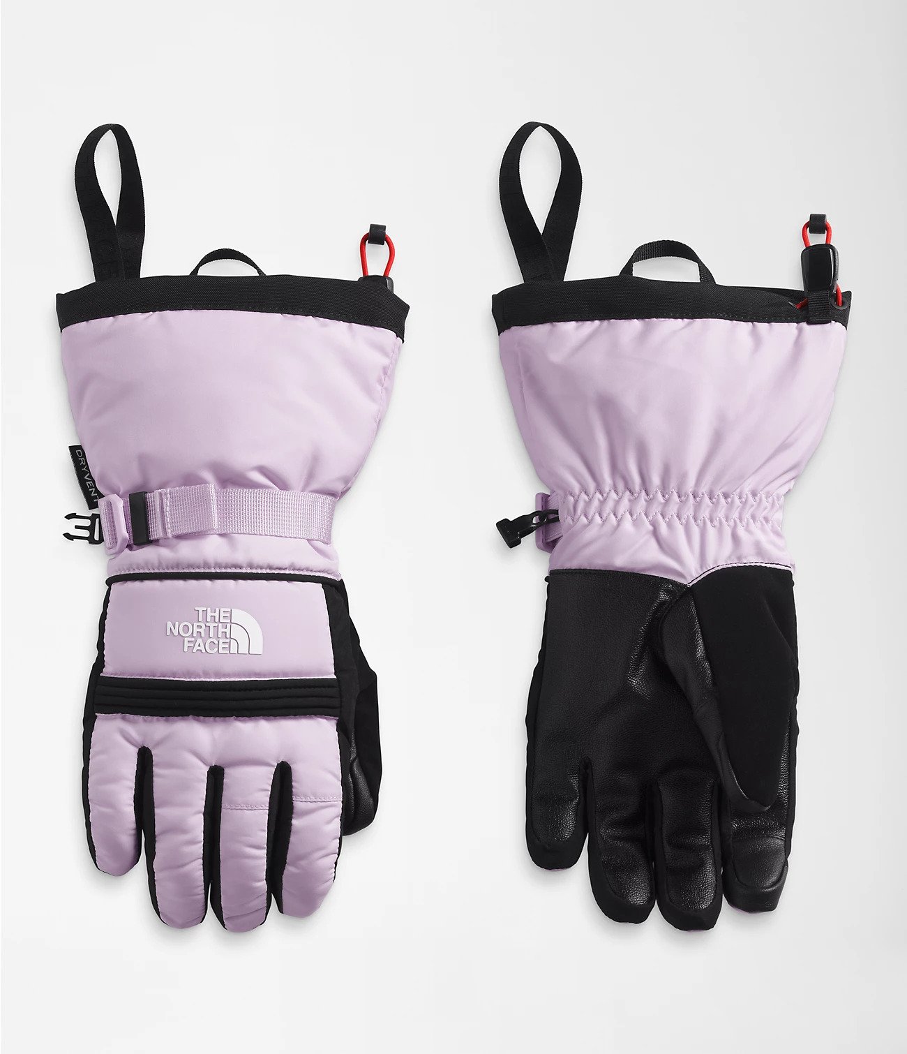 photo of two purple north face gloves