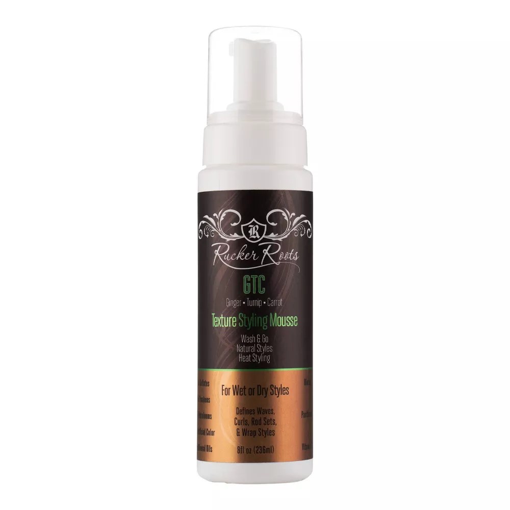 rucker roots styling mousse on a white background