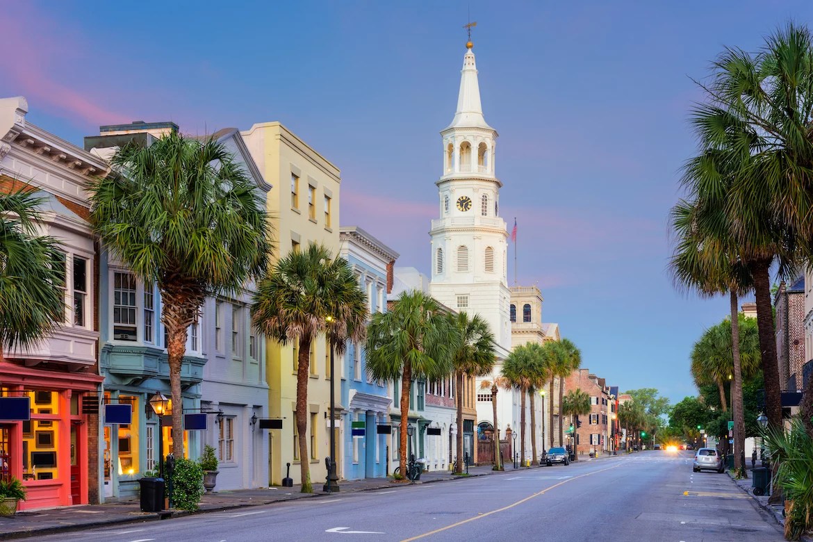 Street view of the downtown French Quarter in Charleston, South Carolina.