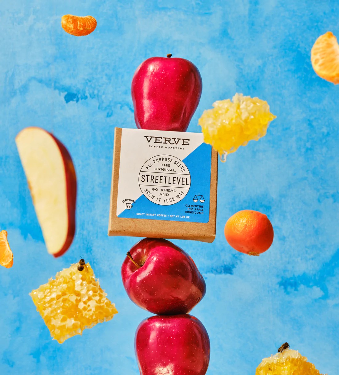 verve instant coffee on a stack of apples