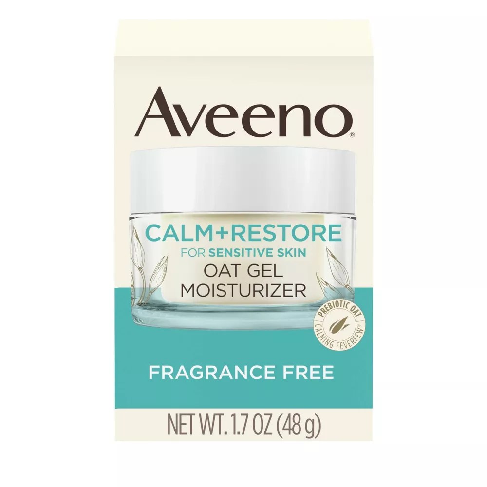 aveeno calm and restore moisturizer in a box on a white background