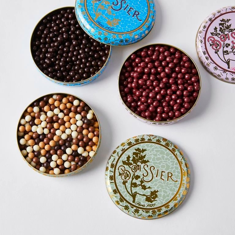 chocolate pearls, one of the best valentine's day chocolates, on a grey background