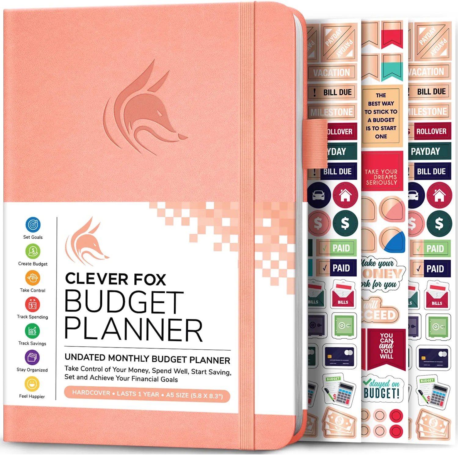 clever fox financial budgeting planner with sticker sheets behind it for best planners for every habit