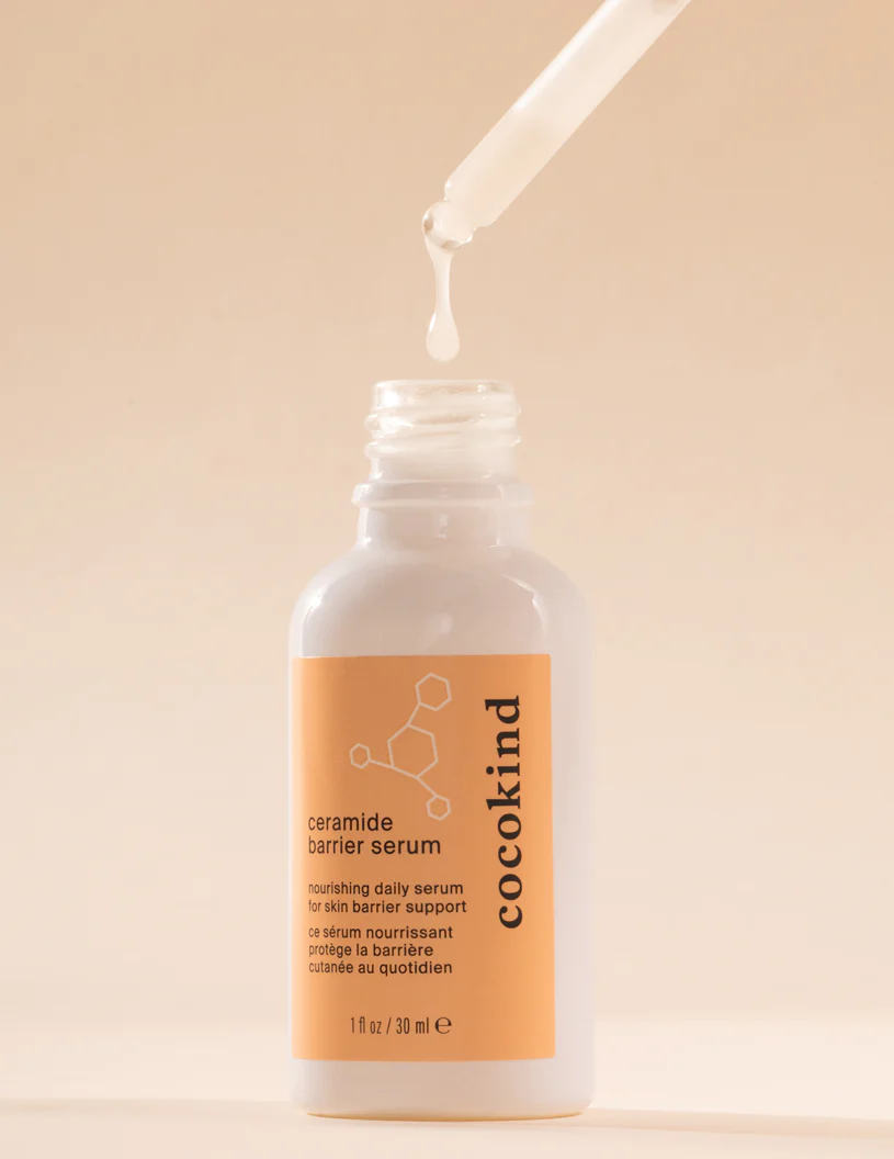 cocokind barrier serum with dropper on a beige background