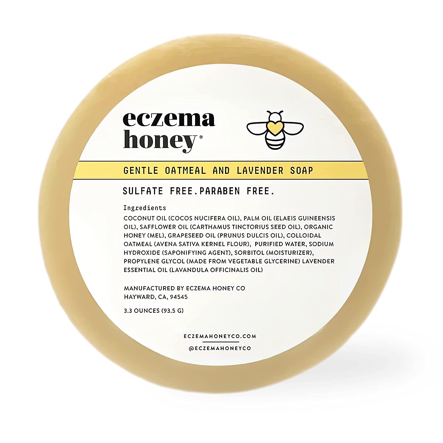 eczema honey oatmeal lavender soap on a white background