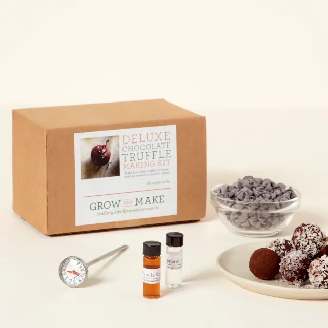 make your own chocolate truffles kit on a light beige background