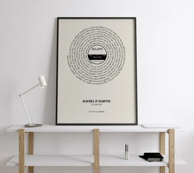 music print on top of an end table, one of the best valentine's day gifts for couples