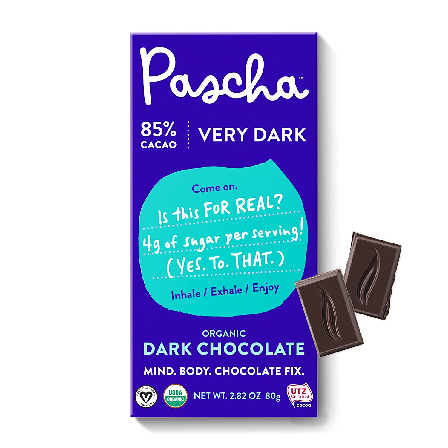 pascha dark chocolates on a white background