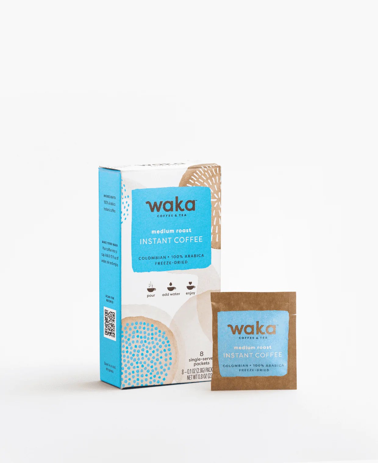 waka medium roast instant coffee box and pouches, one of the best instant coffees