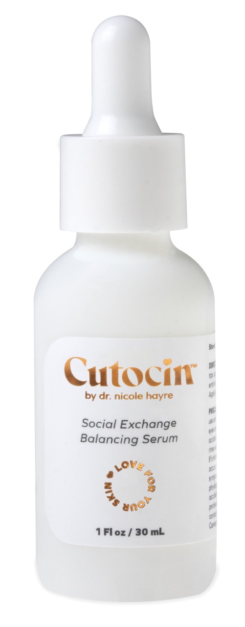 A bottle of Cutocin Social Exchange Balancing Serum