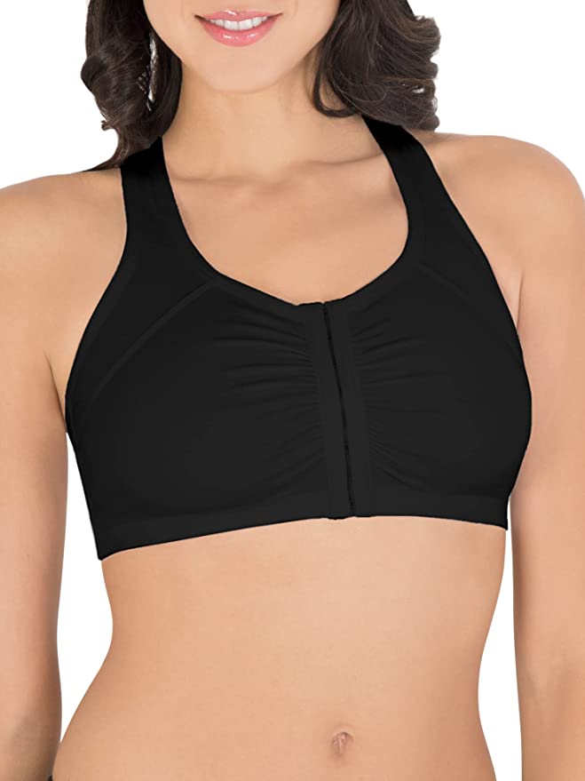 A black fruit of the loom front close racerback bra for seniors