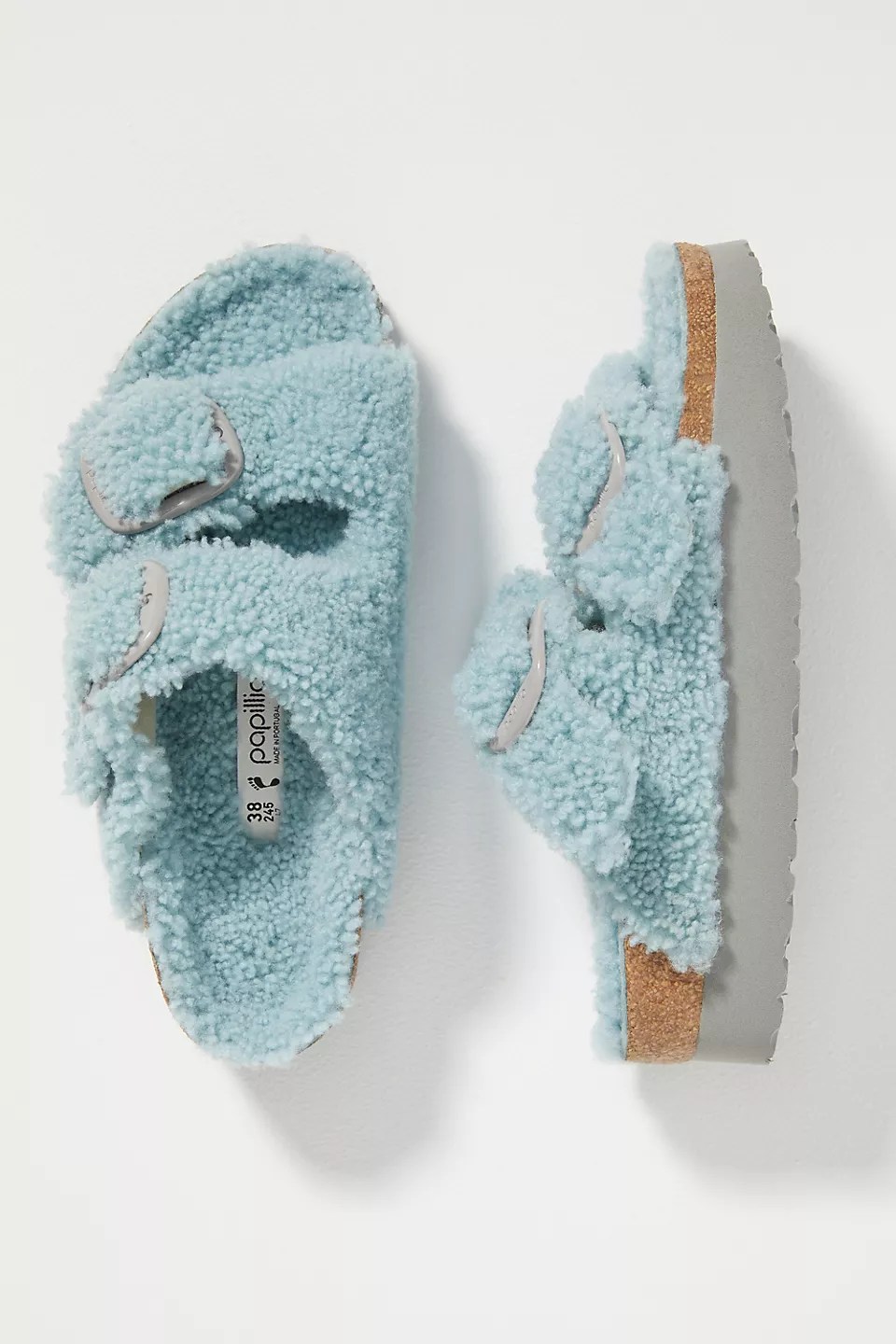 birkenstock teddy arizona sandals in blue