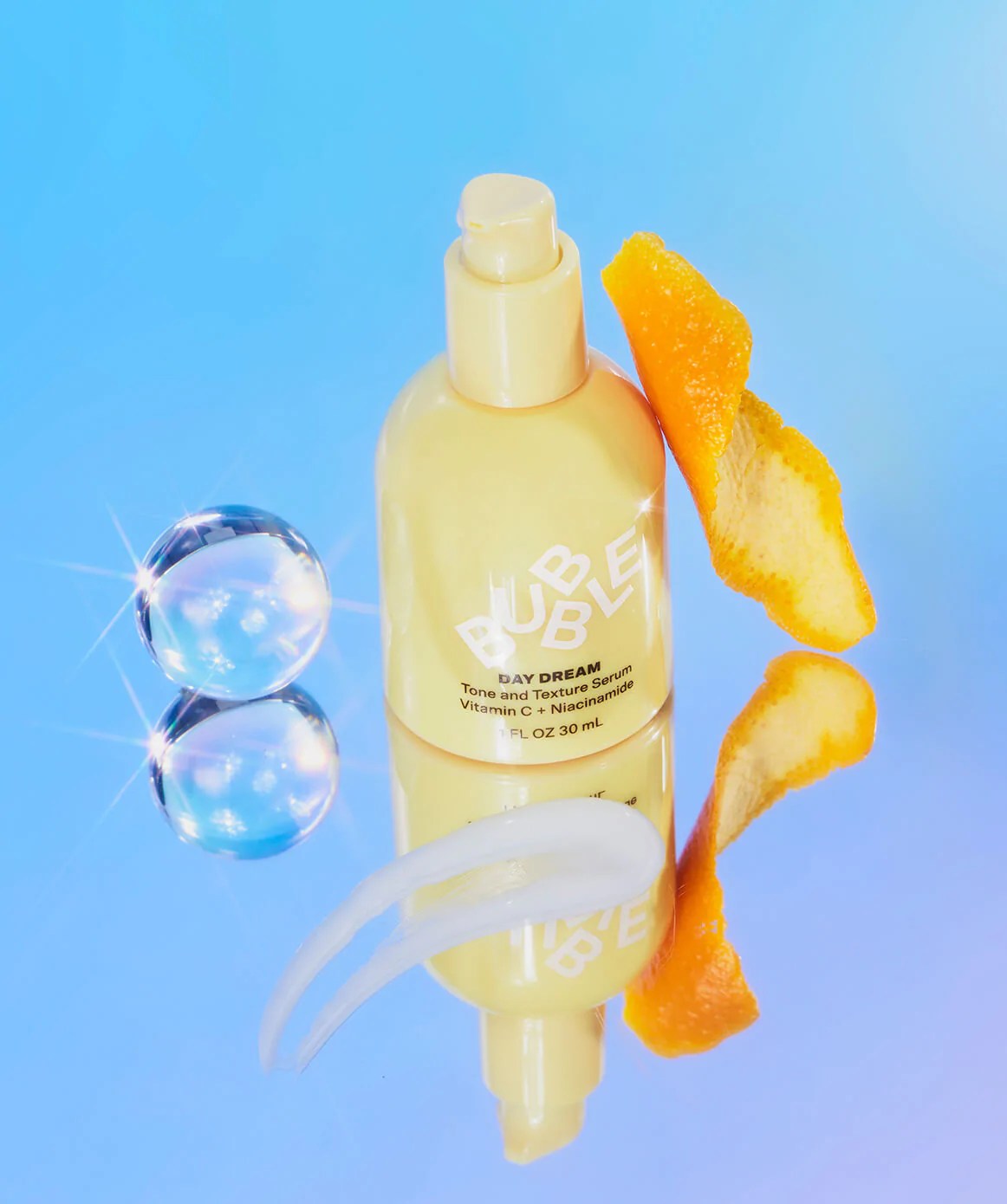 bubble day dream serum on a blue background
