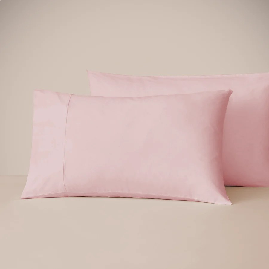 eucalypso pillowcase set in pink on a beige background